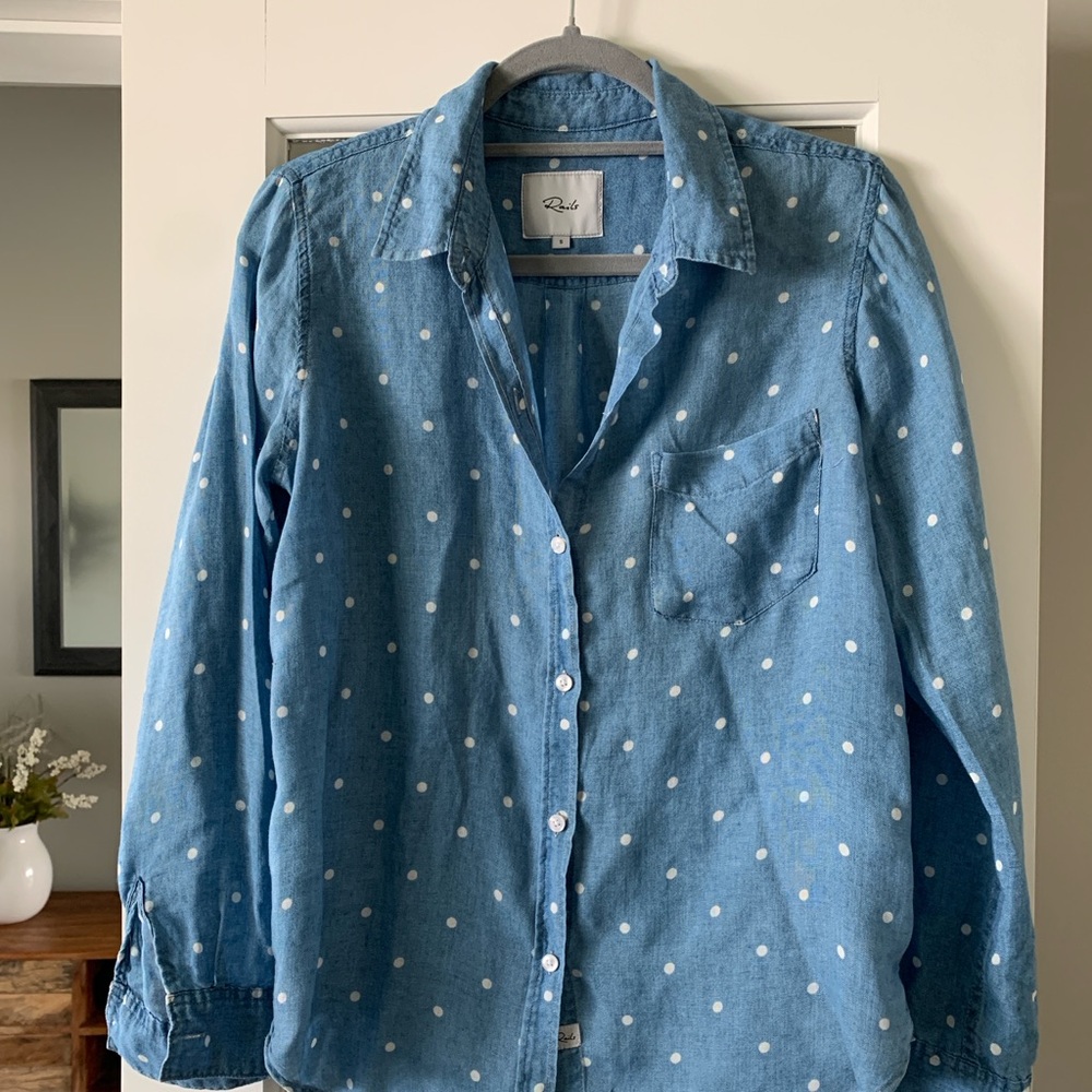 Evereve Blue Polka Dot Button-Up Shirt